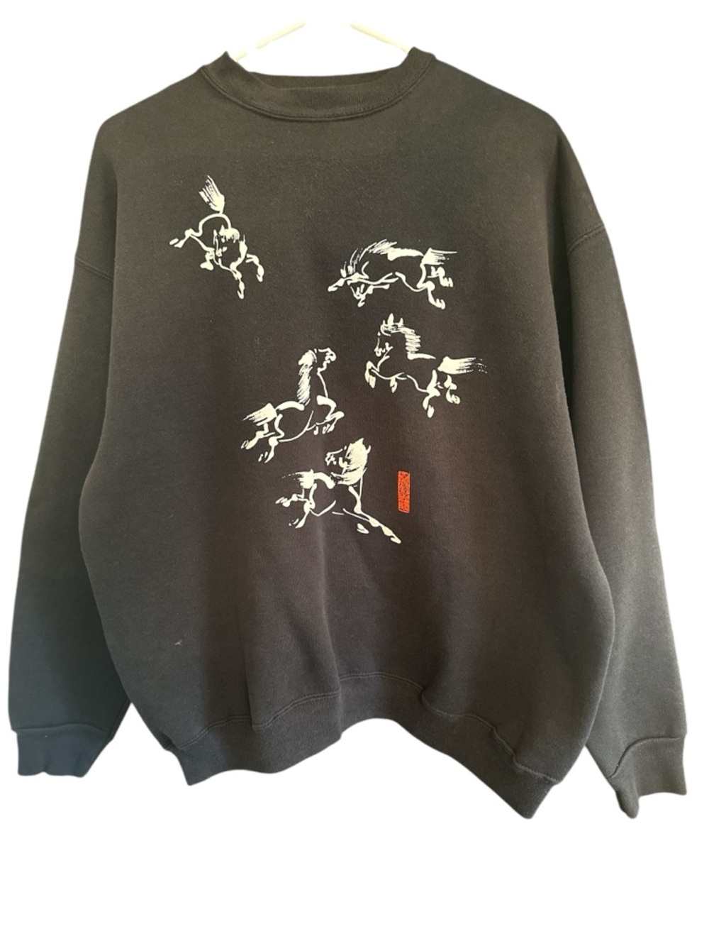 Vtg 90s Men's Japan Art Tultex Horses Equestrian Sweatshirt Made in USA Black XL